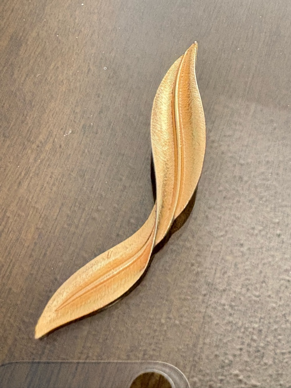 Gold Leaf Sculptural Brooch Textured Gold Tone Statement Pin - Picture 8 of 11